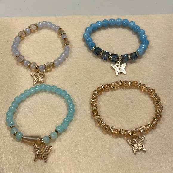 Gold and Blue Butterfly Charm Bracelet Set (2) - Picture 2 of 6